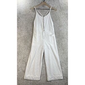 Free People FP Jumpsuit Romper Women's 4 White Eyelet Harem Button Front